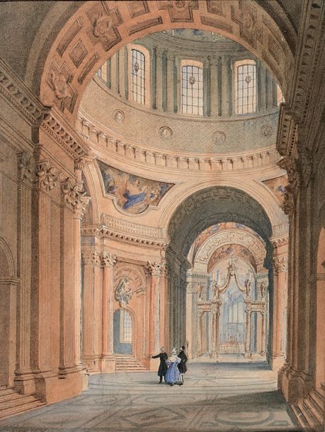 CARLO GILIO RIMOLDI (1787-1841) Intérieur animé de l'église Saint-Louis des Inva&hellip;