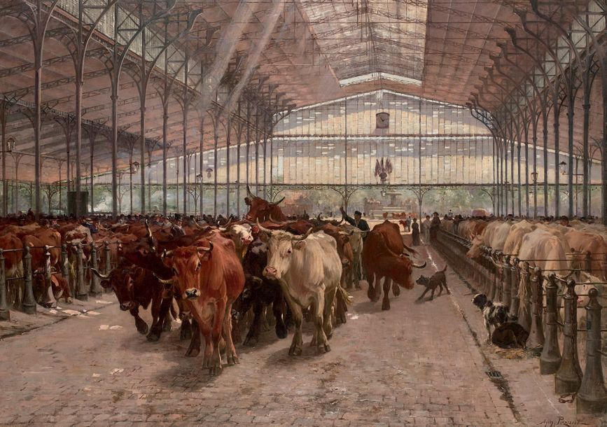 Aymar Alexandre PEZANT (1846-1916) Marché aux bestiaux, La Villette, Paris, circ&hellip;
