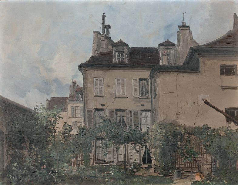 École Française de la seconde moitié du XIXe siècle Cour fleurie d'une maison pa&hellip;