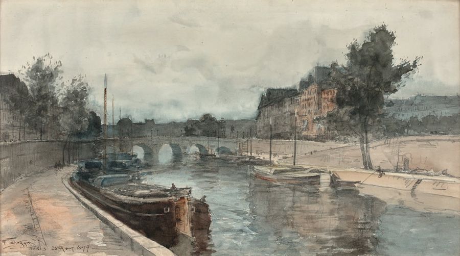FRANK MYERS BOGGS dit FRANK BOGGS (1855-1926) La Seine, le Pont Neuf, depuis le &hellip;