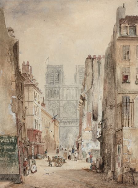 FRANÇOIS ÉTIENNE VILLERET (c.1800 - 1866) Rue Neuve-Notre-Dame animée, 1832
Encr&hellip;