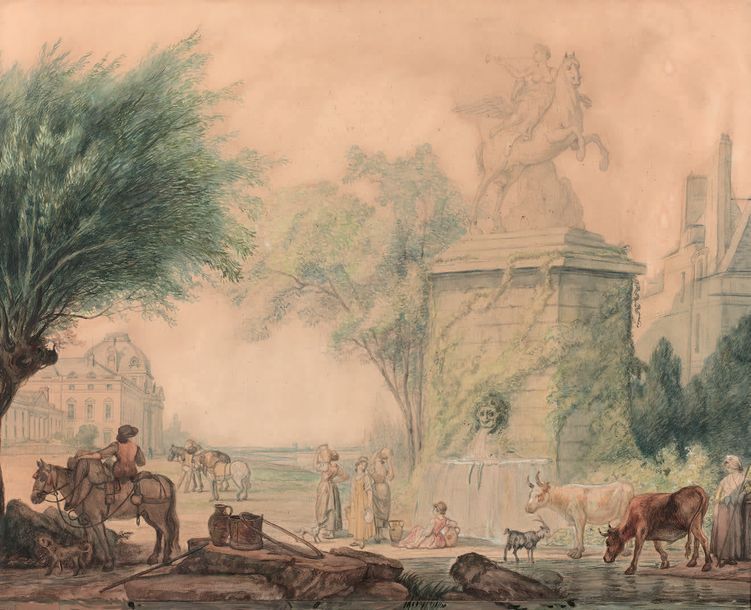 École FRANÇAISE du XVIIIe siècle Jardins imaginaires ornés de monuments de Paris&hellip;