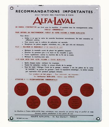 Null ALFA LAVAL Plaque émaillée, manuel d'utilisation des machines à traire Alfa&hellip;