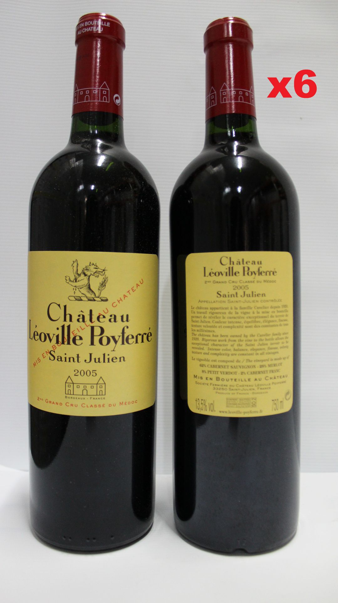 Null 6瓶75cl - 圣朱利安二级酒庄 - LEOVILLE POYFERRE酒庄 - 2005年红葡萄酒

瓶子完美地保存在理想的温度下。