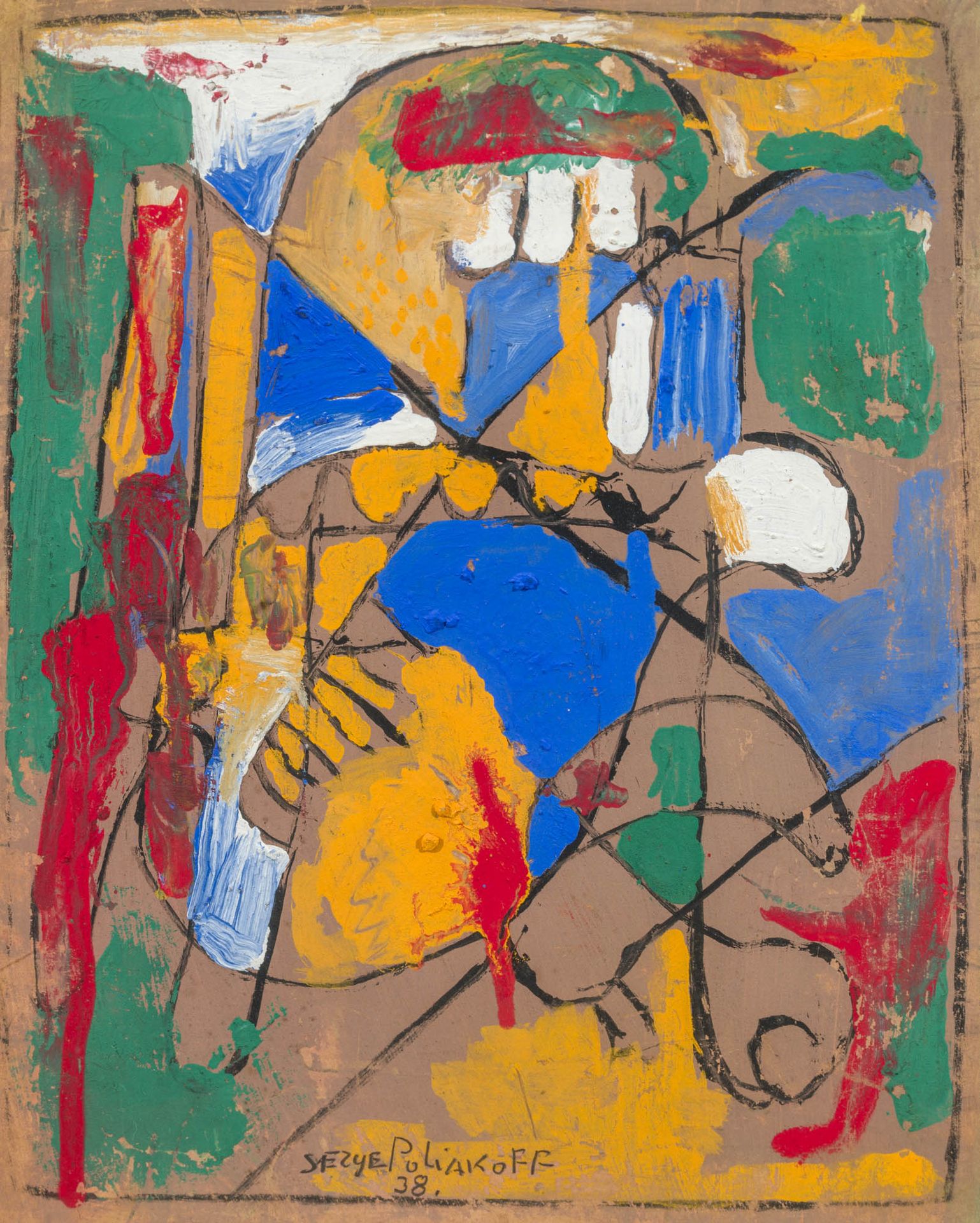 Serge Poliakoff 1900–1969 谢尔盖-波利亚科夫 1900-1969

构成特征，1938年

水粉画在纸板上

中央下方有签名和日期SE&hellip;