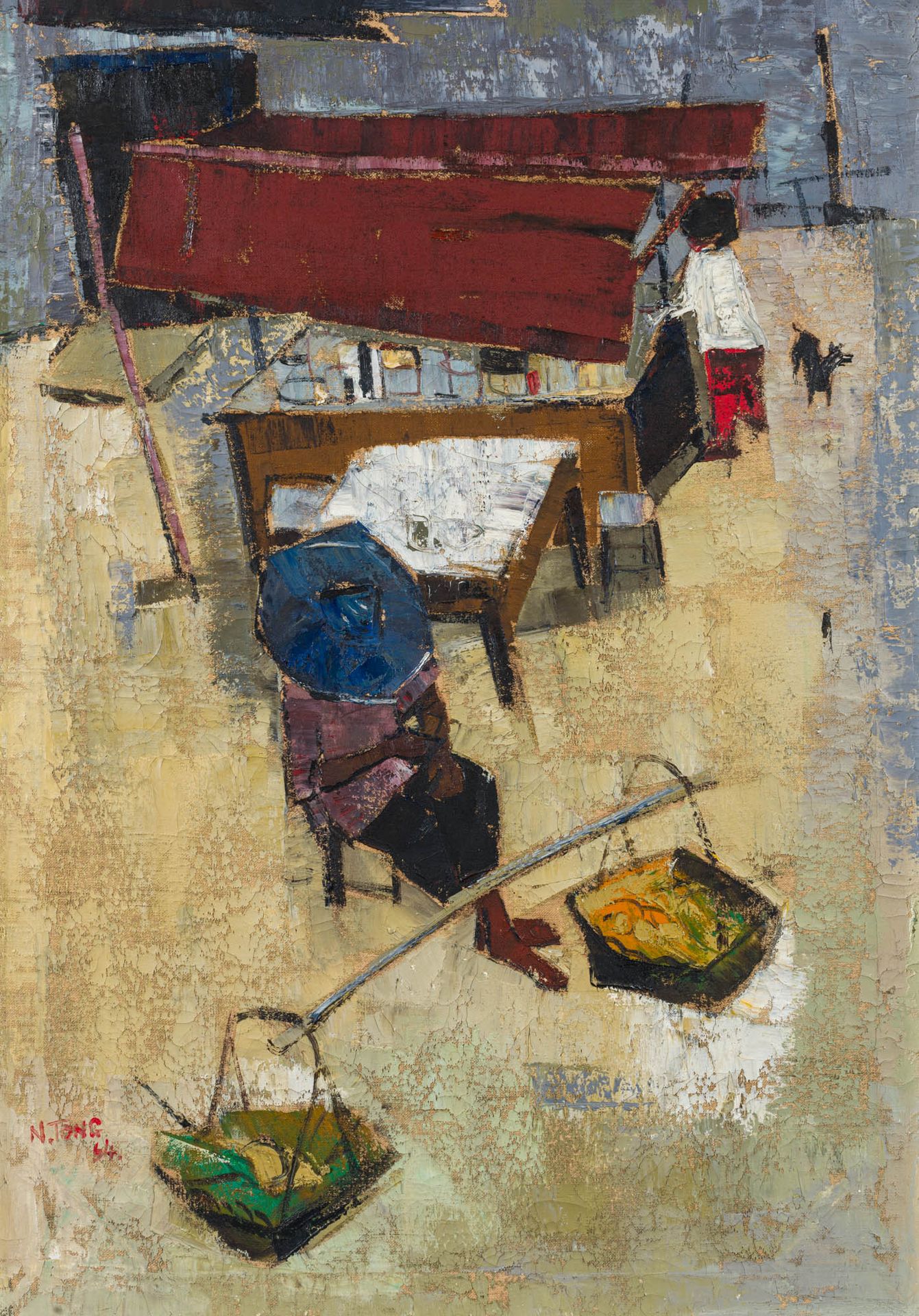 N. Tong 20. Jh. N.同20世纪。

市场，1964年

布面油画

左下角有签名和日期：N. TONG 64.

71 x 50,5 cm