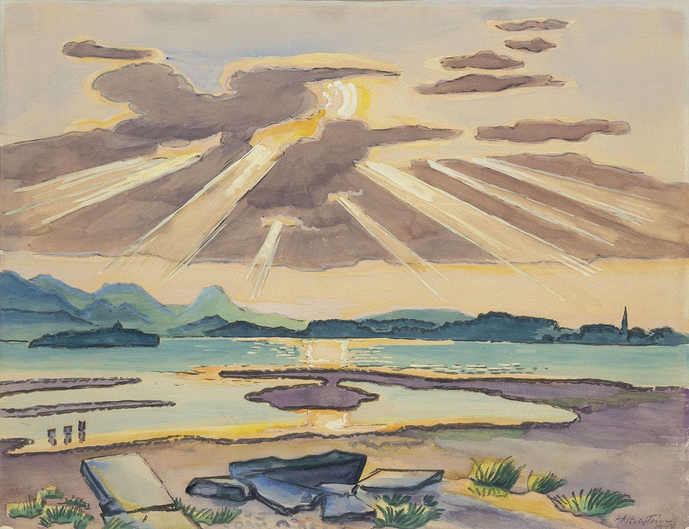 Max Pechstein 1881–1955 Max Pechstein 1881-1955

基姆塞湖的夜晚 I, 1947年

纸上水粉和水彩画

右下方&hellip;