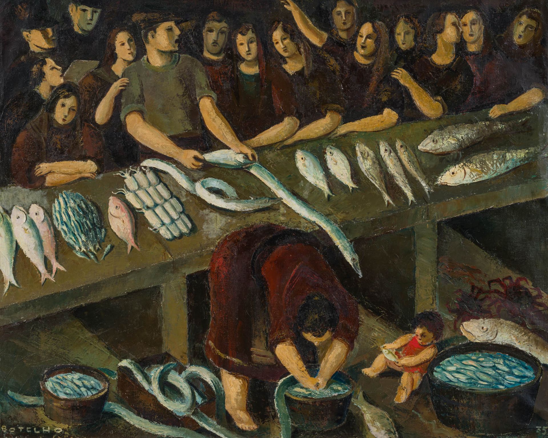 Carlos Botelho 1899–1982 卡洛斯-博特罗 1899-1982

小贩市场, 1935年

布面油画

左下角有签名的BOTELHO

右&hellip;