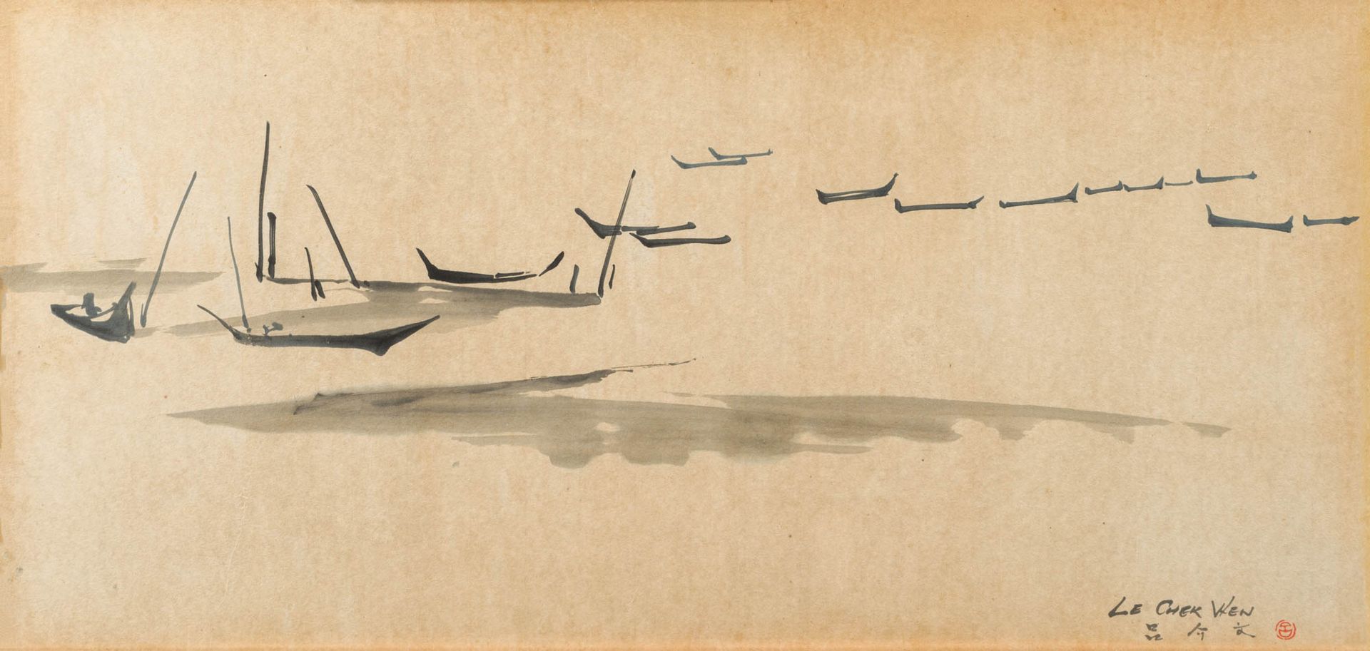 Le Chek Wen 1934–1988 黎志文 1934-1988

海滨

纸上水墨

右下角有签名：LE CHECK WEN

背面的艺术家标签上刻有L&hellip;