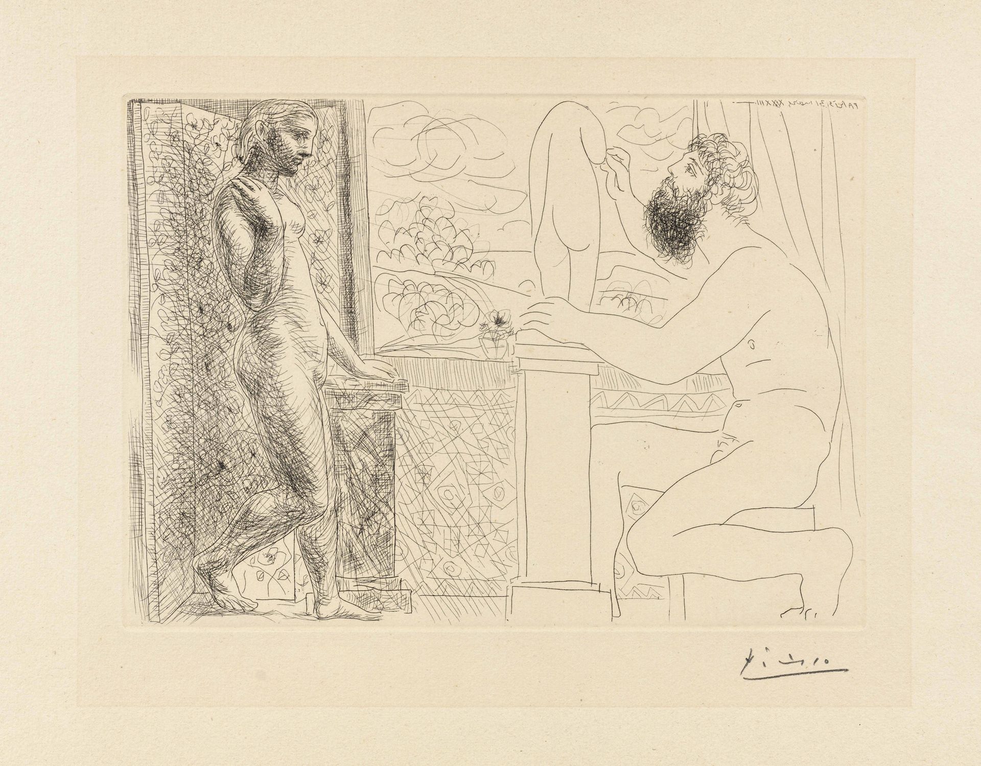 Pablo Picasso 1881–1973 巴勃罗-毕加索 1881-1973 
雕塑家与Marie-Thérèse摆出的图案工作，1933年
辐射
左手边&hellip;
