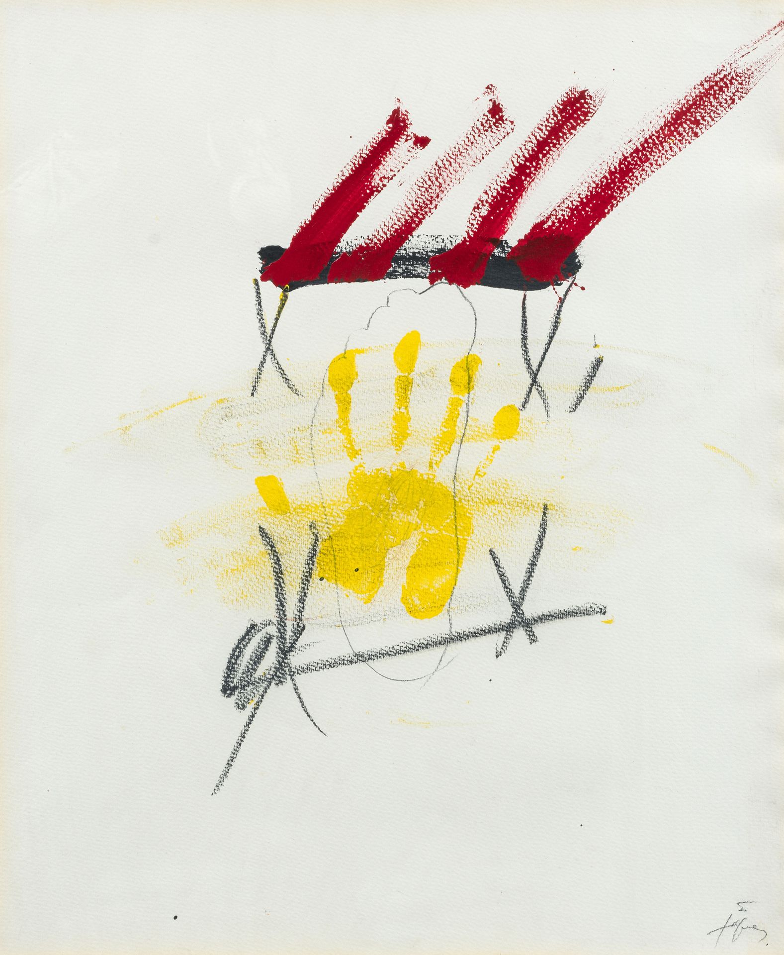 Antoni Tàpies 1923–2012 安东尼-塔皮斯 1923-2012 
黄手》，1973年
纸张上的油彩、水粉和颜料
unten rechts s&hellip;