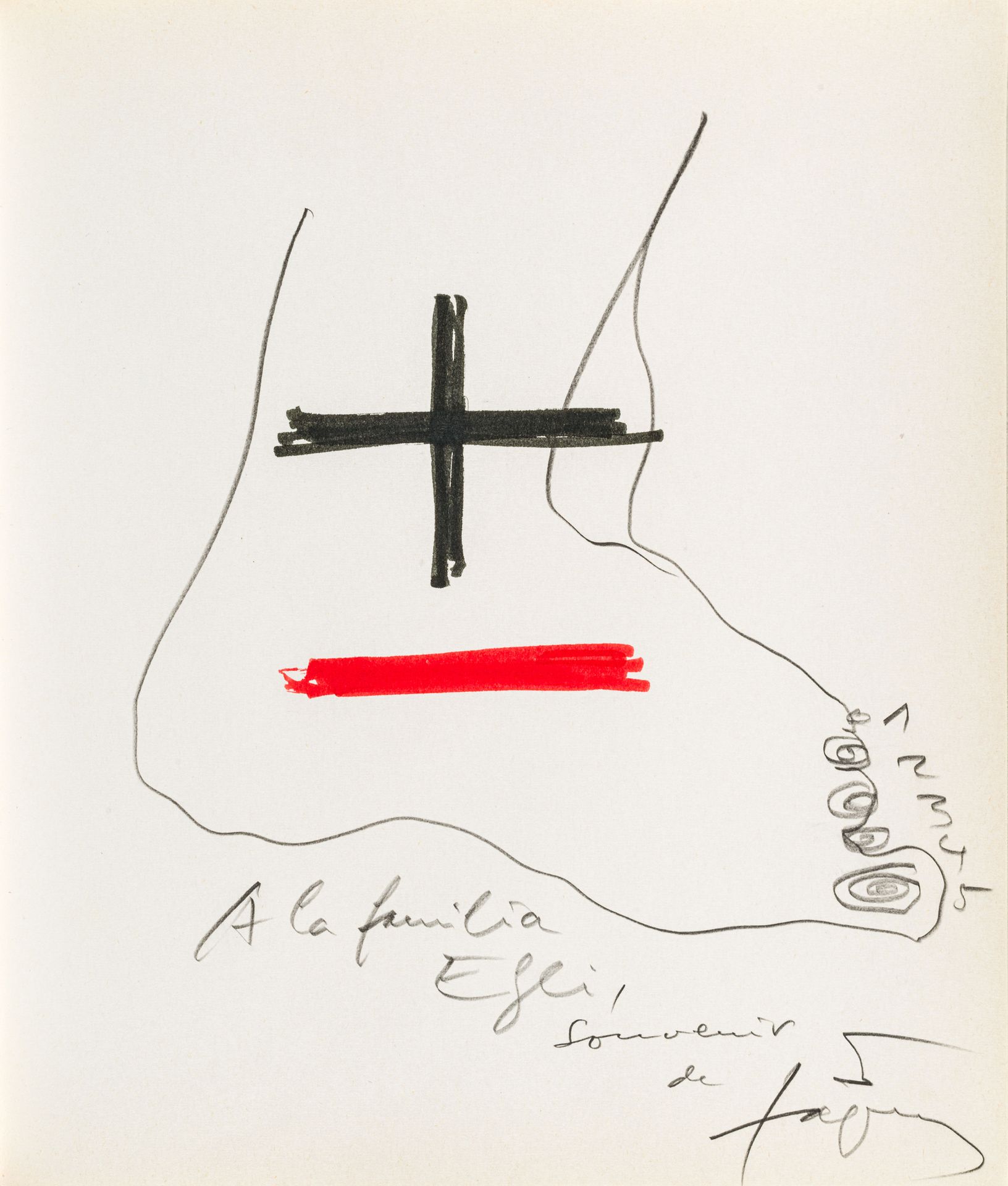 Antoni Tàpies 1923–2012 安东尼-塔皮斯 1923-2012 
无标题 
纸张上的机械技术
下方有 "A la famiglia Egli&hellip;