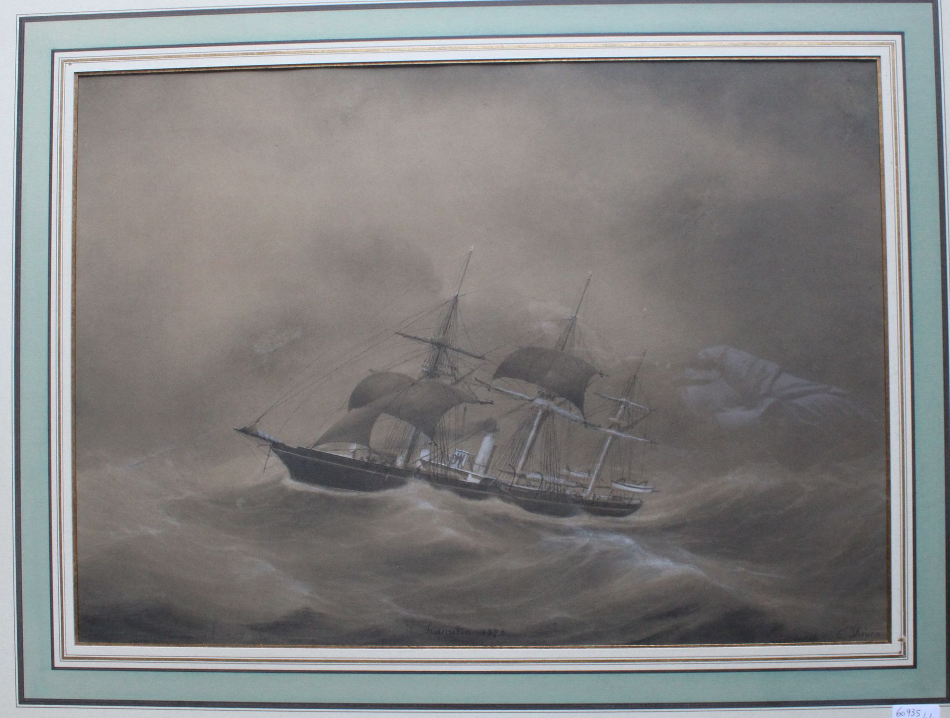 Null Etienne PAYEN (1811-1889) "Hamelin 1878 : Boat in the Storm", drawing, Dim &hellip;