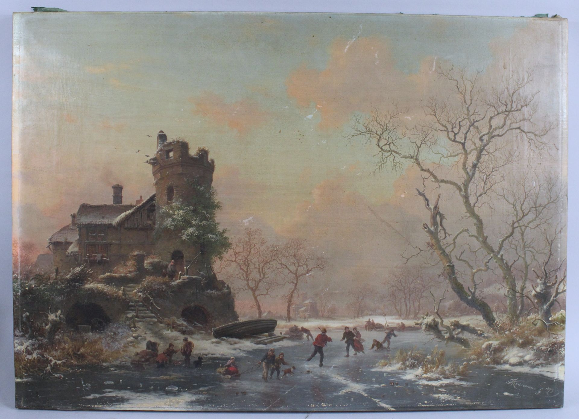Frederik Marianus Kruseman, scène de patin à glace devant les ruines d’un châtea&hellip;