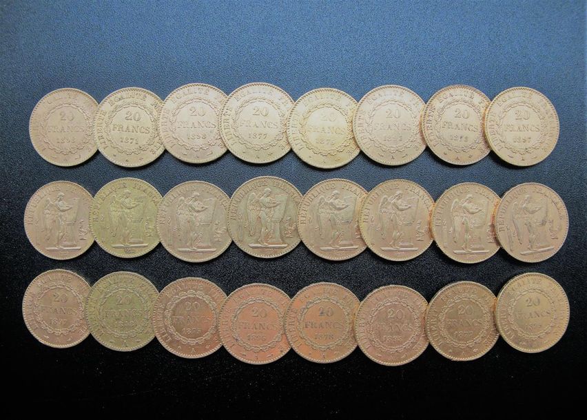 Null FRANCE. 24 pièces de francs or, Génie. Poids: 154.2 g