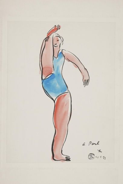 Null SANYU (1901-1966)
Bather with right leg raised, 11.1933, watercolor and bla&hellip;
