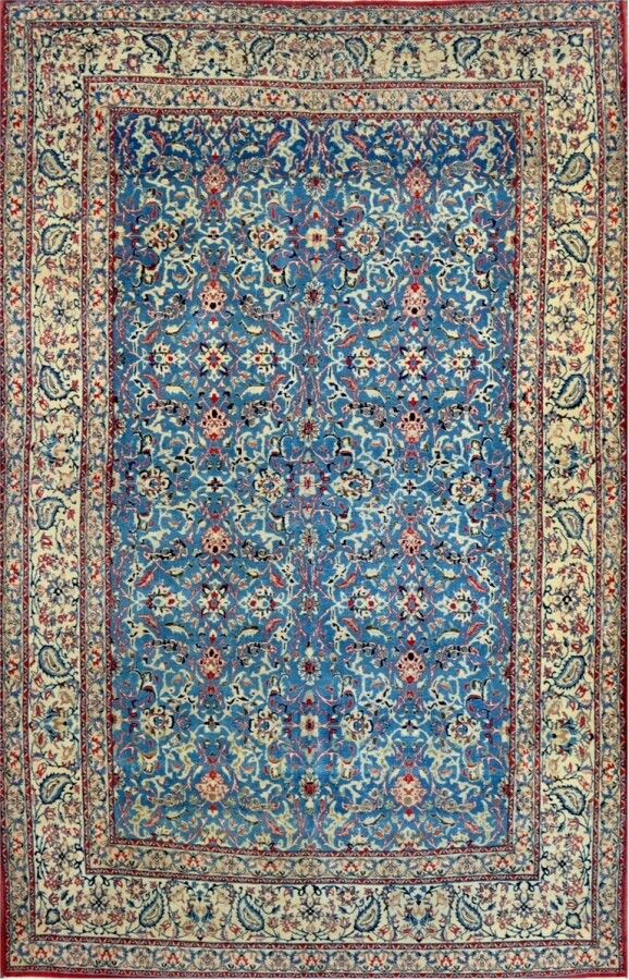 Null 约1960/1965年，大而精的Dwarf Tudech（伊朗）羊毛和丝绸。

天鹅绒由优质丝质羊绒、丝花、棉质基础上制成。

天蓝色的田野上装饰着千&hellip;