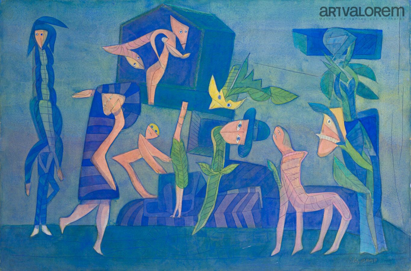 Null SILVA Julio (1930-2020)

"Cabaret in Cairo "纸上黑色油性铅笔和水彩画，背面有标题，右下方有签名和日期13.&hellip;