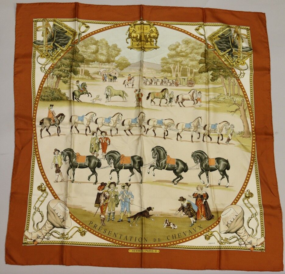 Null HERMES Paris

Printed silk square titled "Presentation of Horses" by Philip&hellip;