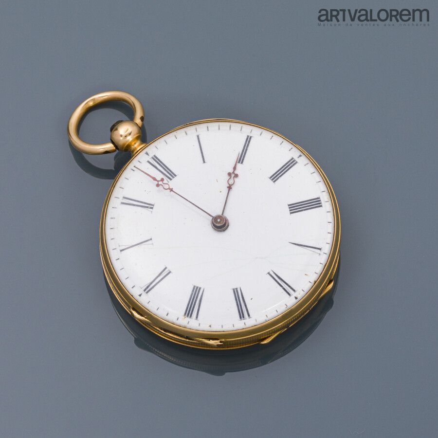 Null Neck watch in yellow gold 750°/°°, white enamelled dial with Roman numerals&hellip;