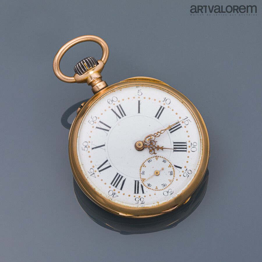 Null Reloj de bolsillo de oro amarillo 750°/°°, esfera esmaltada blanca con núme&hellip;
