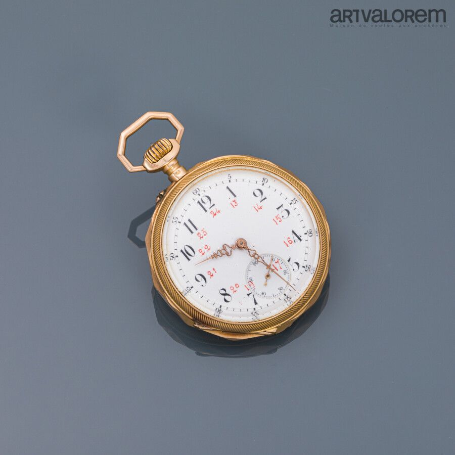 Null Pocket watch in yellow gold 750°/°°, white enamelled dial with Arabic numer&hellip;