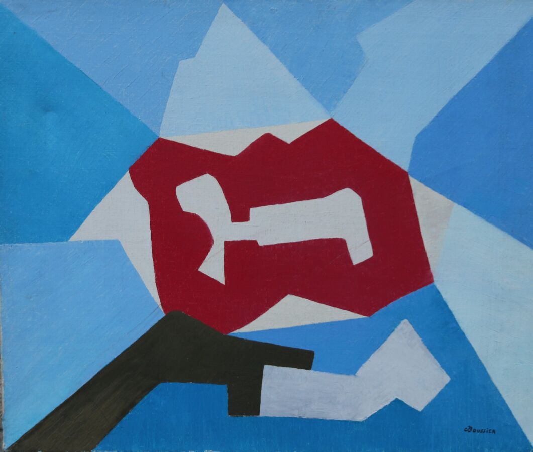 Claude BOUSSIER (1925 2014) 
Composition bleu blanc rouge 
Huile sur toile, sign&hellip;