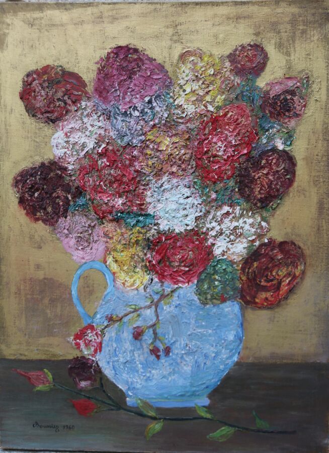 Claude BOUSSIER (1925 2014) 
Bouquet dans un vase bleu 
Huile sur toile, signée &hellip;