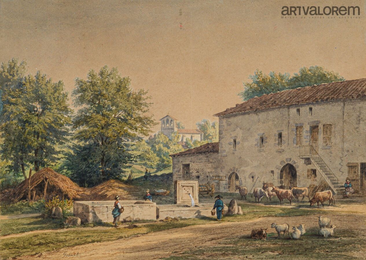 Null 加斯帕德-戈伯特 (Gaspard GOBAUT) (1814-1882)

农家院

纸上水彩画，左下角签名

27,5 x 38 cm (见图)