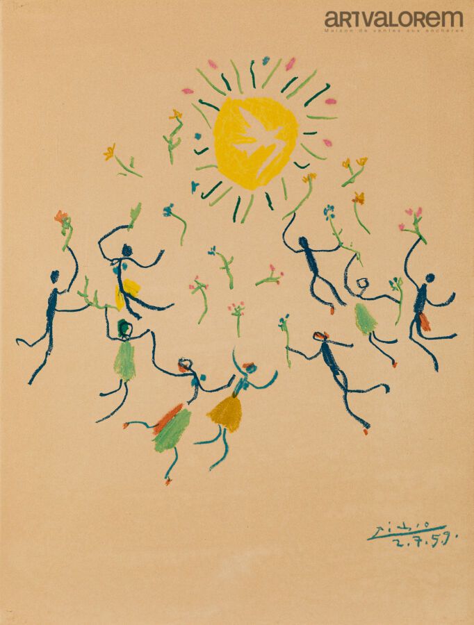 Null 巴勃罗-皮卡索（1881-1973），经过

阳光下的青春回合，2.7.59

彩色石版画，版上右下角有签名和日期

62.5 x 48 cm (展出&hellip;