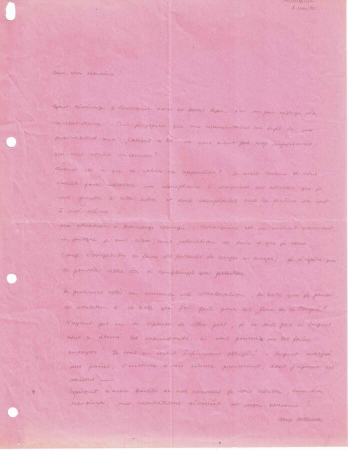 Null BEAUX ARTS - 2个字母

贝尔梅尔-汉斯(1902-1975)

签署的亲笔信，Forcalquier，40年5月2日，1页，粉红色纸张，&hellip;