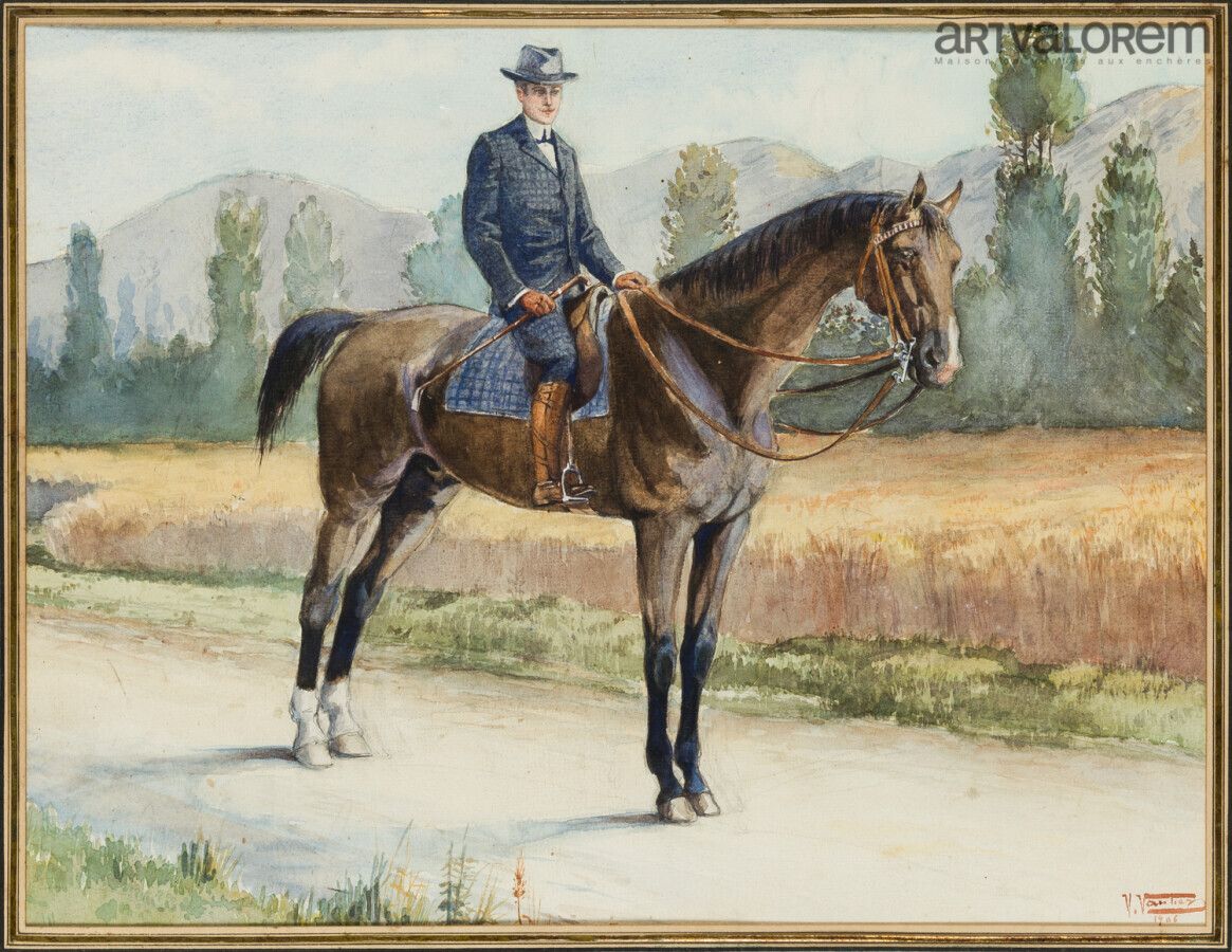 Null V.VAUTIEZ (20世纪)

骑手

纸上水彩画，右下角签名，日期为1906年

29,5 x 38 cm

有框