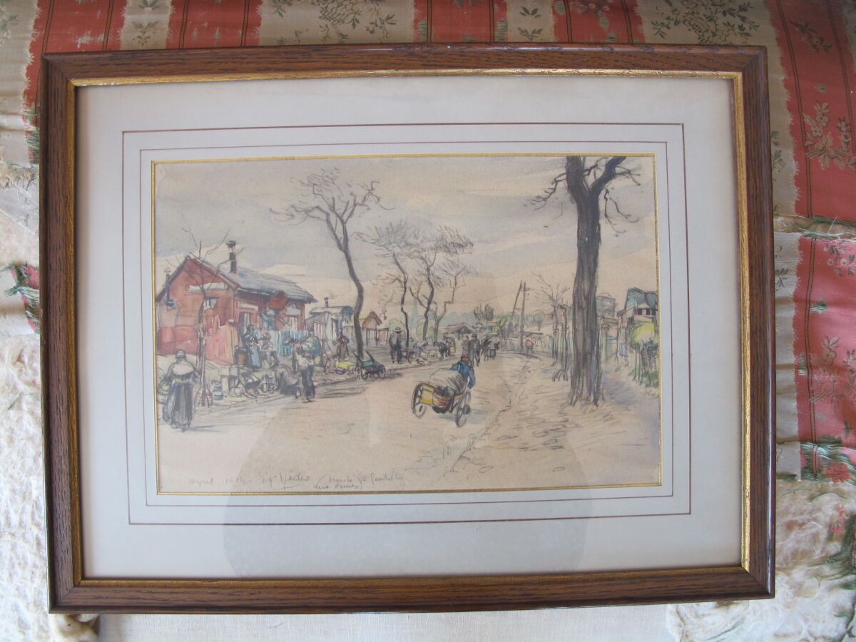 Null 欧仁-维德 (1876-1936)

Gentilly的跳蚤市场，纸上木炭和水彩，左下角有签名和日期，1919年4月，20 x 31厘米