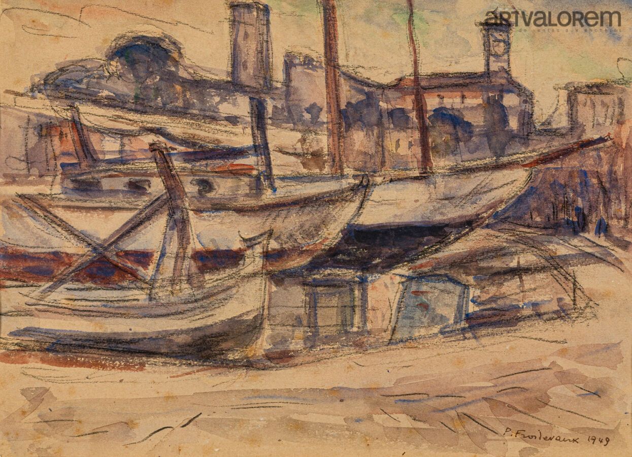 Null 弗罗伊德沃克斯-罗杰-保罗，1918-1998。

港口的船只，1949年。

水彩画，右下方有签名和日期。

21.5x30厘米。