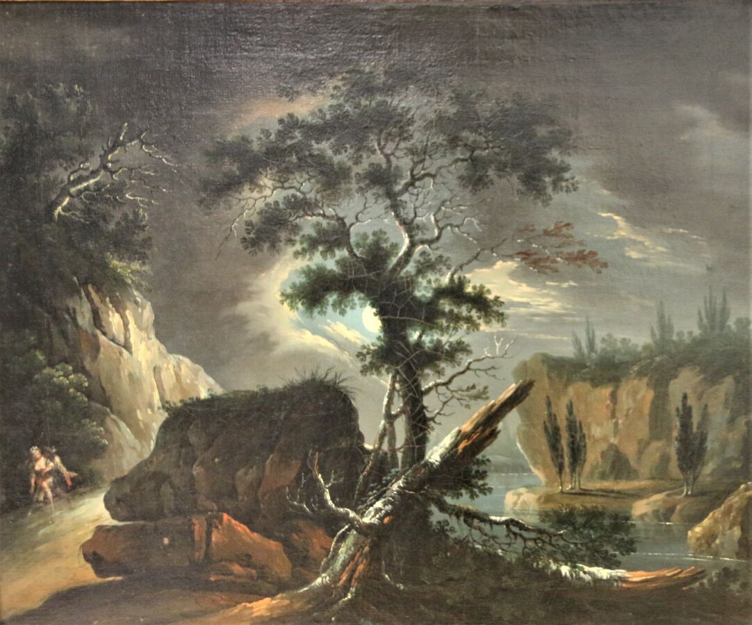 Null French school end of 18th century 

Animated landscape in the moonlight 

O&hellip;