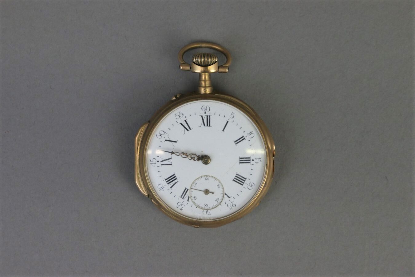 Null Pocket watch in yellow gold 750°/°°, gold dust cover, white enamel dial wit&hellip;