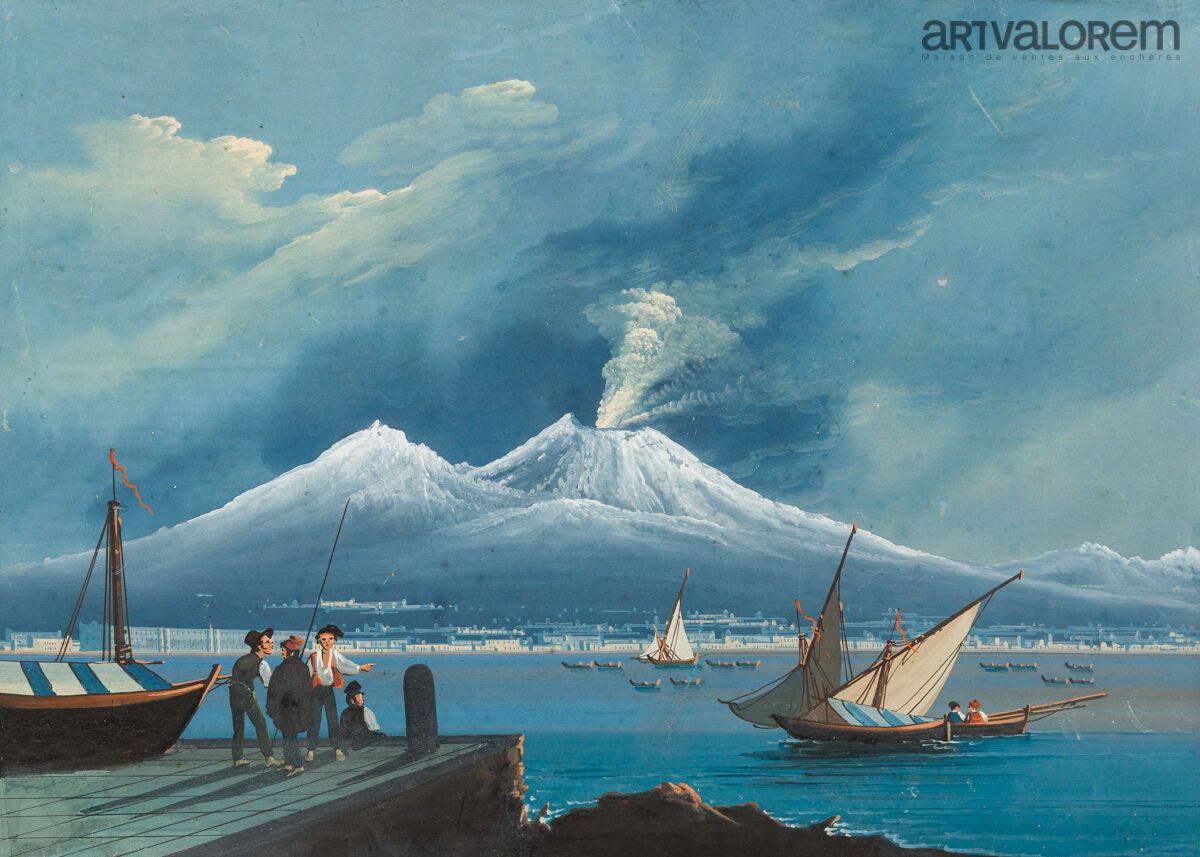 Null 第十九世纪那不勒斯学校--M.MAUTON(第十九世纪) 
那不勒斯和维苏威火山的景色。
水粉画的中心日期为 "Neve de 7. Gennajo &hellip;