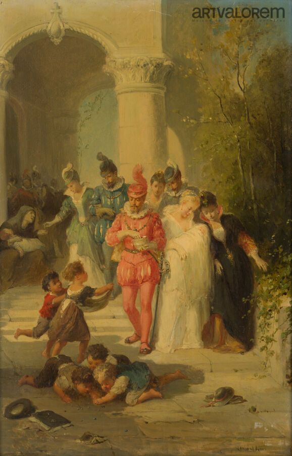 Null 弗朗索瓦-路易-兰芳，被称为梅斯的孩子（1814-1892）。 
洗礼》。 
面板油画，左下角有签名。 
40 x 26,5 cm