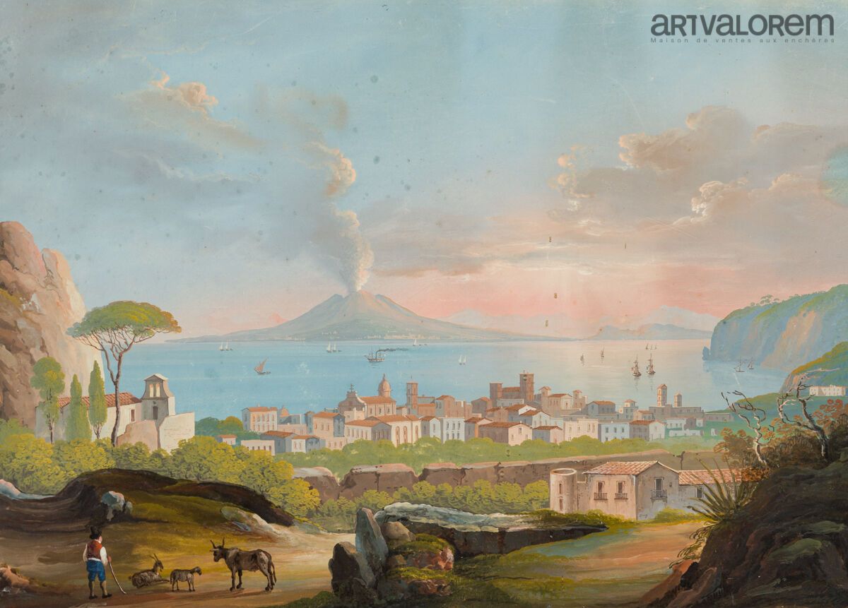 Null SCUOLA NAPOLITANA del XIX secolo, M.MAUTON (19°) 
Sorrento,
Guazzo, situato&hellip;