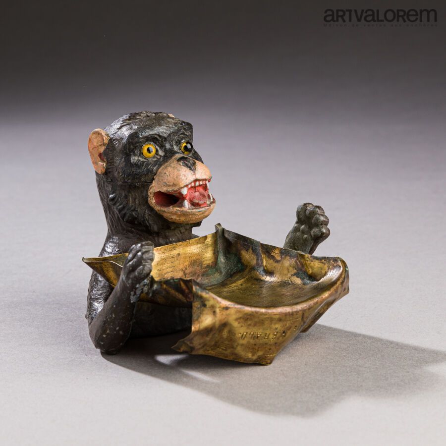 Null Inkwell in polychrome regula and gilded brass featuring a gorilla reading a&hellip;