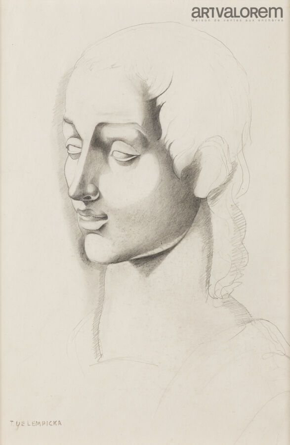 Null 塔玛拉-德-伦皮卡 (1898-1980)
一个女人的脸，约1934年
纸上石墨，左下方有工作室印章。 
27 x 18 cm。 	
(有轻微晕染和轻&hellip;