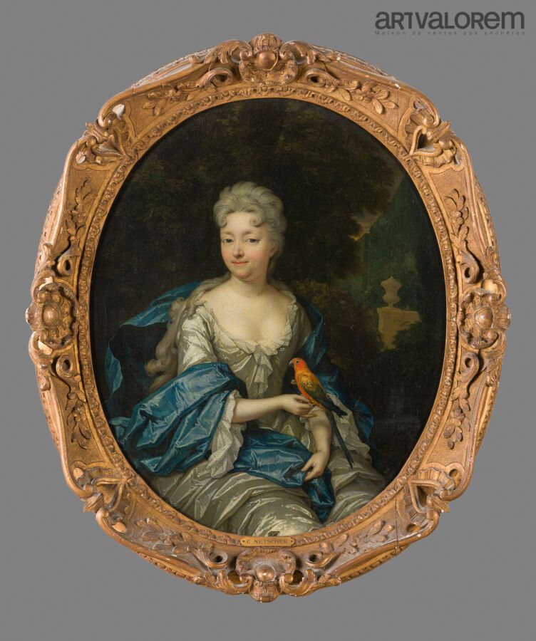 Null Attribué Constantin NETSCHER LA HAYE (1668-1723). 
Portrait de femme au per&hellip;
