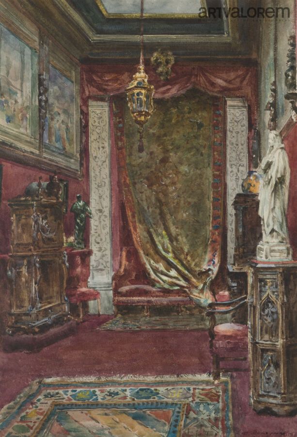Null Marie-Désiré BOURGOIN (1839-1912)

罗斯柴尔德男爵的路易斯十二世画廊内部
纸上水彩画，右下角有签名。
53.5 x &hellip;