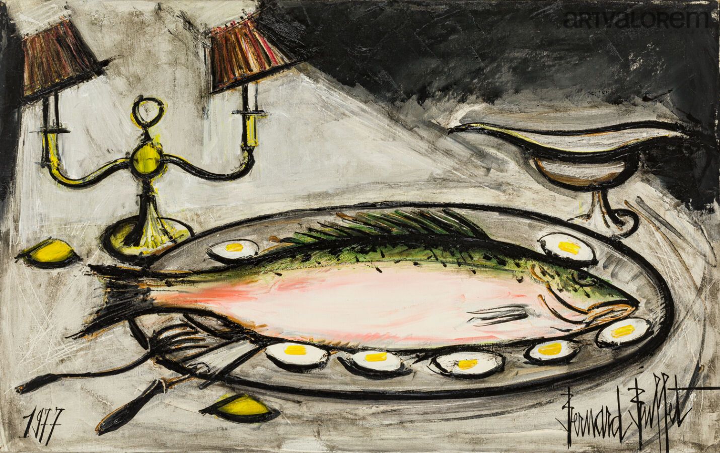 Null Bernard BUFFET (1928-1999)
Le saumon, 1977
Huile sur toile.
Signée en bas à&hellip;