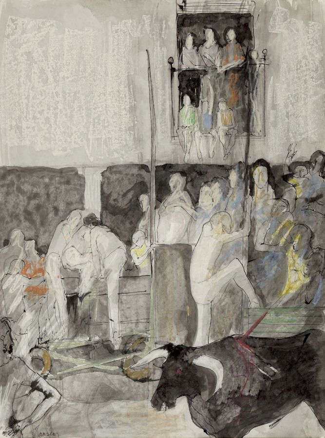 Null 让-詹森(1920-2013)
科瑞达
纸上水彩、水粉和彩色铅笔。
左下方有签名。在装裱的背面：11.A.46。
75 x 55,5 cm at si&hellip;