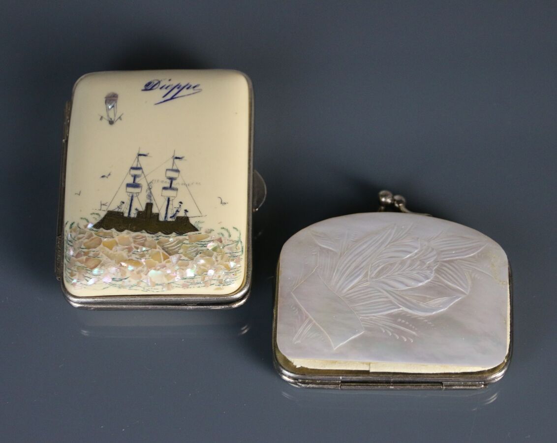 Null Two coin holders, one in composition with a metal boat and mother-of-pearl &hellip;