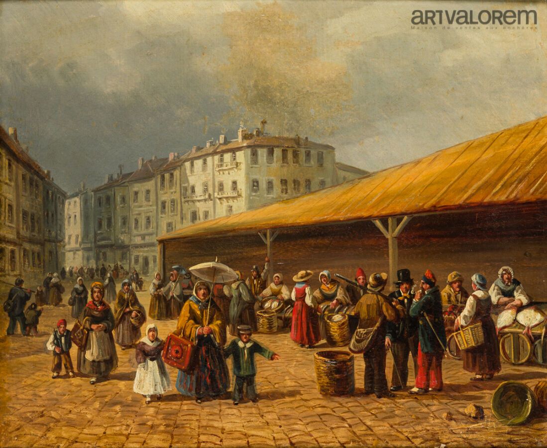 Null ECOLE FRANCAISE du XIXème siècle 
La halle aux poissons de Paris vers 1842/&hellip;