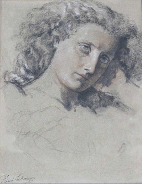 LEHMANN HENRI (1814-1882) Portrait de femme. Fusain sanguine lavis de noir et re&hellip;
