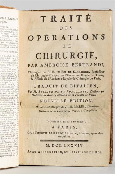 Null Ambroise BERTRANDI. Traité des opérations de chirurgie. Paris, Barrois, 178&hellip;