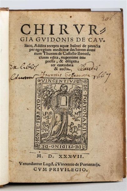 Null Guy de CHAULIAC. Chirurgia Lyon, Vincent Ier Portonariis, 1537. In-8, basan&hellip;